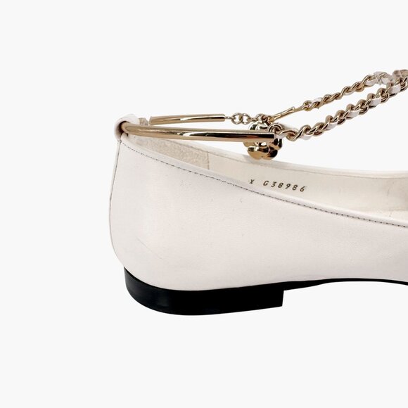 Chanel CC Camellia Ankle Chain White Cap Toe Ballet Flats Size 37.5 US 6.5-7 - Picture 11 of 15
